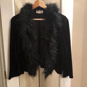 Elegant Black Faux Fur Trim Velvet Bolero